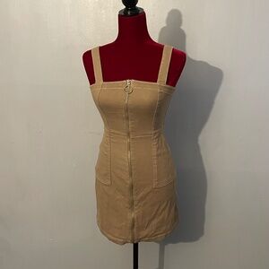 Divided H & M Women's O Ring Zipper Tan Khaki Overall Dress Size 2 (XS)